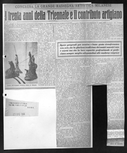 CONCLUSA LA GRANDE RASSEGNA ARTISTICA MILANESE - I trenta anni della Triennale e il contributo artigiano, sta in L'ARTIGIANATO D'ITALIA - quotidiano