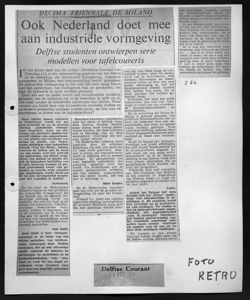 DECIMA TRIENNALE DE MILANO - Ook Nederland doet mee aan industriële vormgeving, sta in DELFTSE COURANT - quotidiano