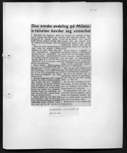 Den norske avdeling pa Milano-trienalen hevder seg utmerket, sta in SARPSBORG ARBEIDERBLAD - quotidiano