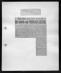 ECHI DELLA XXXII FIERA DI MILANO - Un invito nel VORARLBERG - Testo del discorso pronunciato dal dott. Ernst Kolb prefetto provinciale, sta in AVVISATORE - periodico