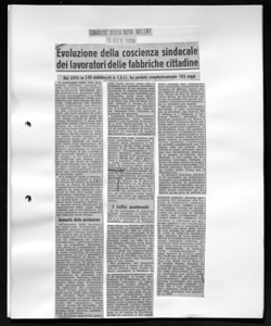 Evoluzione della coscienza sindacale dei lavoratori delle fabbriche cittadine - Nel 1955 in 240 stabilimenti la C.G.I.L. ha perduto complessivamente 103 seggi, sta in CORRIERE DELLA SERA - quotidiano