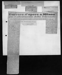 Fervore d'opere a Milano per l'allestimento della Triennale - Oltre millecinquecento espositori italiani e stranieri hanno aderito fino ad oggi alla X edizione di questa grande manifestazione internazonale del lavoro e dell'arte, sta in LA GIUSTIZIA - quotidiano