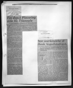 Fin dansk Placering paa 10. Triennale, sta in BERLINGSKE TIDENDE - quotidiano