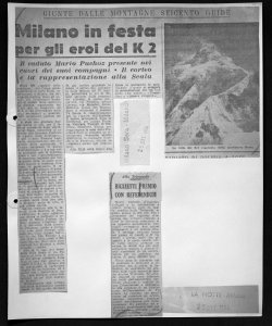 GIUNTE DALLE MONTAGNE SEICENTO GUIDE - Milano in festa per gli eroi del K2 - Il caduto Mario Puchoz presente nei cuori dei suoi compagni - Il corteo e la rappresentazione alla Scala, sta in MILANO SERA - quotidiano