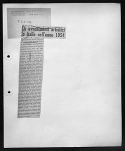 Gli avvenimenti artistici in Italia nell'anno 1954, sta in IL PROGRESSO ITALO AMERICANO - quotidiano