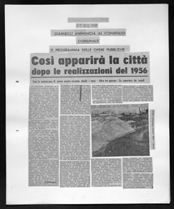 GIAMBELLI ANNUNCIA AL CONSIGLIO COMUNALE IL PROGRAMMA DELLE OPERE PUBBLICHE - Così apparirà la città dopo le realizzazioni del 1956 - Con la costruzione di nuove scuole saranno aboliti i turni - Altre tre piscine - La copertura dei canali, sta in L'ITALIA - quotidiano