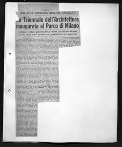 IERI ALLA PRESENZA DELL'ON. SARAGAT - La Triennale dell'Architettura inaugurata al Parco di Milano - Ampia sintesi panoramica della civiltà moderna e dei suoi vari problemi produttivi ed artistici, sta in IL POPOLO NUOVO - quotidiano