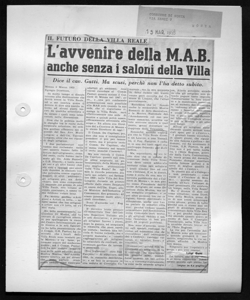 IL FUTURO DELLA VILLA REALE - L'avvenire della M.A.B. anche senza i saloni della Villa - Dice il cav. Gatti. Ma scusi, perché non l'ha detto subito., sta in CORRIERE DI MONZA - quotidiano