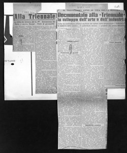 IL TRENTESIMO ANNO DI VITA DELLA MOSTRA - Documentato alla <<Triennale>> lo sviluppo dell'arte e dell'industria - Unità tra architettura pittura e scultura nel campo della decorazione - Ordinamento estetico delle sezioni - Il contributo italiano - I prodotti del lavoro mondiale, sta in IL SECOLO XIX. - quotidiano
