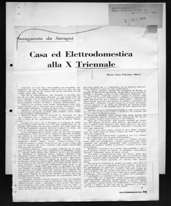 Inaugurata da Saragat - Casa ed Elettrodomestica alla X Triennale, sta in ELETTRODOMESTICA - periodico