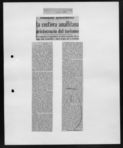 ITINERARI MERIDIONALI - La costiera amalfitana aristocrazia del turismo - Una tradizione di signorilità e di intima ospitalità che rifugge dalle carnevalate e attira sempre più lo straniero, sta in CORRIERE DELLA NAZIONE - quotidiano