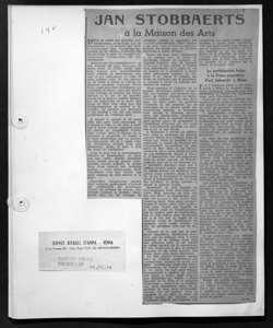 JAN STOBBAERTS - à la Maison des Arts - La partecipation belge à la Xème exposition d'art industriel à Milan, sta in LA NATION BELGE - quotidiano