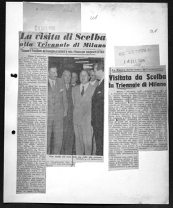 La visita di Scelba alla Triennale di Milano - Stamane il Presidente del Consiglio si recherà in volo a Vicenza per inaugurarvi la Fiera, sta in IL MOMENTO - quotidiano