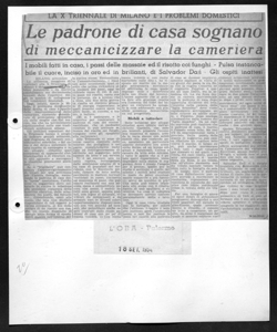 LA X TRIENNALE DI MILANO E I PROBLEMI DOMESTICI - Le padrone di casa sognano di meccanicizzare la cameriera - I mobili fatti in casa, i passi delle massaie ed il risotto coi funghi - Pulsa instancabile il cuore, inciso in oro ed in brillanti, di Salvador Dalì - Gli ospiti inattesi, sta in L'ORA - quotidiano