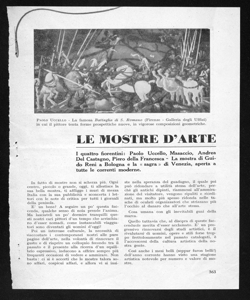 LE MOSTRE D'ARTE - I quattro fiorentini: Paolo Uccello, Masaccio, Andrea Del Castagno, Piero Della Francesca - La mostra di Guido Reni a Bologna e la <<sagra>> di Venezia, aperta a tutte le correnti moderne., sta in CARTA PENNA E CALAMAIO - periodico