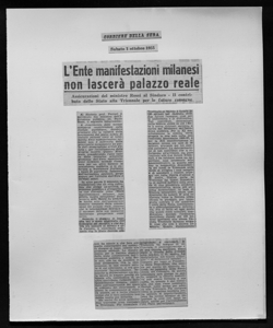 L'Ente manifestazioni milanesi non lascerà palazzo reale - Assicurazioni del ministro Rossi al Sindaco - Il contributo dello Stato alla Triennale per le future rassegne, sta in CORRIERE DELLA SERA - quotidiano