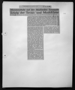 Meisterschule auf der Mailänder Triennale Erfolg der Textil= und Modeklasse - Nur die Welt jenseits Vorhangs fehlt / Nicht alle Werkkunstschulen hatten Glück, sta in FREIE PRESSE - quotidiano