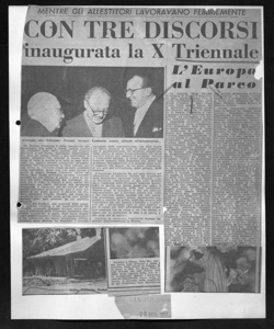 MENTRE GLI ALLESTITORI LAVORAVANO FEBBRILMENTE - CON TRE DISCORSI inaugurata la X Triennale - L'Europa al Parco, sta in LA PATRIA - quotidiano