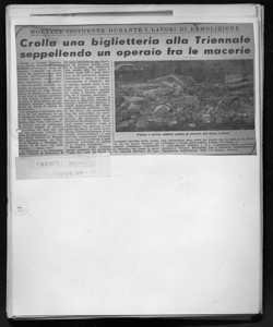 MORTALE INCIDENTE DURANTE I LAVORI DI DEMOLIZIONE - Crolla una biglietteria alla Triennale seppellendo un operaio fra le macerie, sta in AVANTI! - quotidiano