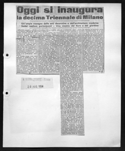 Oggi si inaugura la decima Triennale di Milano - Un'ampia rassegna delle arti decorative e dell'architettura moderna - Sedici nazioni partecipanti - Una mostra del fiore e del giardino, sta in IL NUOVO CORRIERE - quotidiano