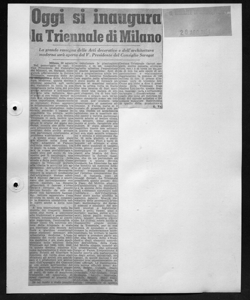 Oggi si inaugura la Triennale di Milano - La grande rassegna delle Arti decorative e dell'architettura moderna sarà aperta dal V. Presidente del Consiglio Saragat, sta in IL GIORNALE DI SICILIA - quotidiano