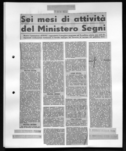 Sei mesi di attività del Ministero Segni - Mentre l'ammissione all'O.N.U. rappresenta il maggiore progresso per la politica estera, una serie di imponenti realizzazioni testimonia il servido impegno del Governo al servizio del pubblico bene, sta in IL POPOLO - quotidiano