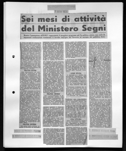 Sei mesi di attività del Ministero Segni - Mentre l'ammissione all'O.N.U. rappresenta il maggiore progresso per la politica estera, una serie di imponenti realizzazioni testimonia il servido impegno del Governo al servizio del pubblico bene, sta in IL QUOTIDIANO SARDO - quotidiano