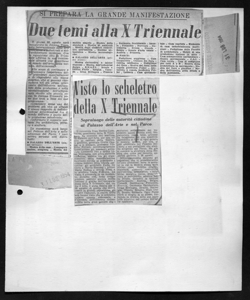 SI PREPARA LA GRANDE MANIFESTAZIONE - Due temi alla X Triennale, sta in CORRIERE LOMBARDO - quotidiano