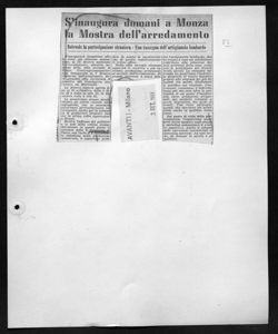 S'inaugura domani a Monza la Mostra dell'arredamento - Notevole la partecipazione straniera - Una rassegna dell'artigianato lombardo, sta in AVANTI! - quotidiano
