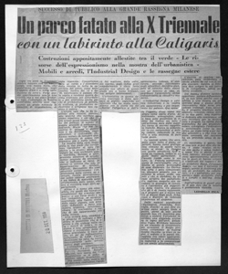 SUCCESSO DI PUBBLICO ALLA GRANDE RASSEGNA MILANESE - Un parco fatato alla X Triennale - con un labirinto alla Caligaris - Costruzioni appositamente allestite tra il verde - Le risorse dell'espressionismo nella mostra dell'urbanistica - Mobili e arredi, l'Industrial Design e le rassegne estere, sta in GAZZETTA DI MANTOVA - quotidiano