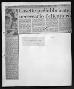 SUGGERISCE IDEE NUOVE LA TRIENNALE ALLE SIGNORE - Casette prefabbricate - necessario l'elicottero, sta in CORRIERE LOMBARDO - quotidiano