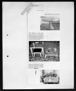 tavoli da pranzo - Angelo Mangiarotti, arch.: tavolo con gamba centrale in compensato tornito., sta in DOMUS - periodico