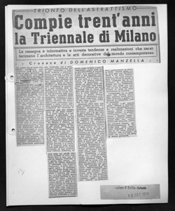 TRIONFO DELL'ASTRATTISMO - Compie trent'anni la Triennale di Milano - La rassegna è informativa e investe tendenze e realizzazioni che caratterizzano l'architettura e le arti decorative del mondo contemporaneo, sta in CORRIERE DI SICILIA - quotidiano
