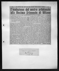 UN ARTICOLO DEL DIRETTORE DELL'ISTITUTO VENETO PER IL LAVORO - L'evoluzione del nostro artigianato alla Decima Triennale di Milano, sta in L'AVVENIRE D'ITALIA - quotidiano