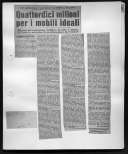 UN ORIGINALE CONCORSO BANDITO A MILANO - Quattordici milioni per i mobili ideali - Ad esso parteciperanno mobilieri di tutto il mondo - A Cantù in settembre la proclamazione dei vincitori, sta in GAZZETTA SERA - quotidiano