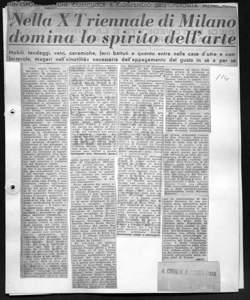 UN'ESPOSIZIONE CHE COSTITUISCE IL COMPENDIO DELL'OPEROSITÀ MENEGHINA - Nella X Triennale di Milano domina lo spirito dell'arte - Mobili, tendaggi, vetri, ceramiche, ferri battuti e quanto entra nella casa d'utile e confortevole, magari nell'<<inutilità>> necessaria all'appagamento del gusto in sè e per sè, sta in IL CORRIERE DI TRIESTE - quotidiano
