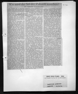 Wie wird der Stil der Zukunft aussehen? - Die Mailänder Triennale 1954, sta in HAMBURGER ANZEIGER - quotidiano