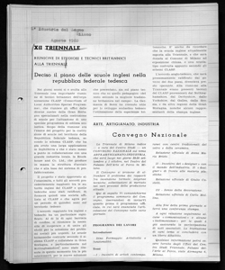 XII TRIENNALE - RIUNIONE DI STUDIOSI E TECNICI BRITANNICI ALLA TRIENNALE - Deciso il piano delle scuole inglesi nella repubblica federale tedesca, sta in L'INDUSTRIA DEL LEGNO - periodico