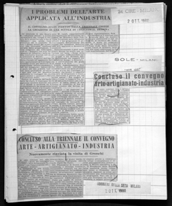 CONCLUSO ALLA TRIENNALE IL CONVEGNO ARTE - ARTIGIANATO - INDUSTRIA - Nuovamente rinviata la visita di Gronchi, sta in CORRIERE DELLA SERA - quotidiano