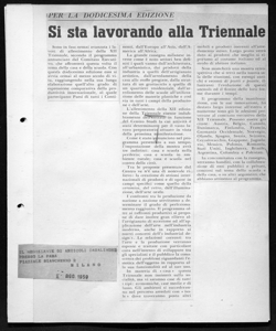 PER LA DODICESIMA EDIZIONE - Si sta lavorando alla Triennale, sta in IL NEGOZIANTE DI ARTICOLI CASALINGHI - periodico