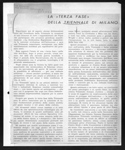 LA <<TERZA FASE>> DELLA TRIENNALE DI MILANO, sta in LA CERAMICA - periodico