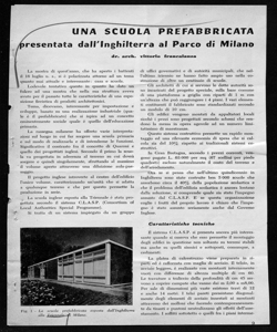 UNA SCUOLA PREFABBRICATA presentata dall'Inghilterra al Parco di Milano, sta in TECNICA E RICOSTRUZIONE - periodico