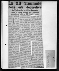 La XII Triennale delle arti decorative  dell'industria e dell'artigianato - Prepara il grande raffronto della produttività internazionale nell'area del Mercato Comune, sta in IL GIORNALE DEL LEVANTE - quotidiano