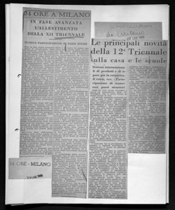 24 ORE A MILANO - IN FASE AVANZATA L'ALLESTIMENTO DELLA XII TRIENNALE - NUTRITA PARTECIPAZIONE DI PAESI ESTERI, sta in 24 ORE - quotidiano