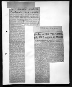 La Triennale studierà l'ambiente casa - scuola - Dichiarazioni dell'on. Ivan Matteo Lombardo, presidente dell'Ente, sugli aspetti e sulle caratteristiche della dodicesima Esposizione, sta in IL SOLE - quotidiano
