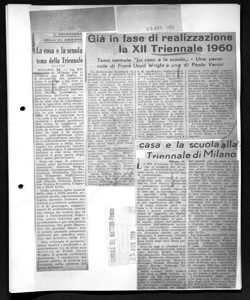 Già in fase di realizzazione la XII Triennale 1960 - Tema centrale 