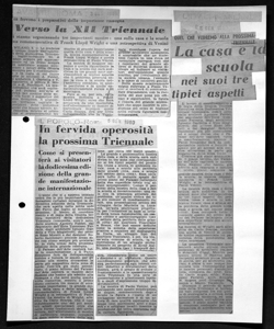 Già fervono i preparativi della importante rassegna - Verso la XII Triennale - Si stanno organizzando tre importanti mostre: una sulla casa e la scuola una commemorativa di Frank Lloyd Wright e una retrospettiva di Venini, sta in AVANTI! - quotidiano