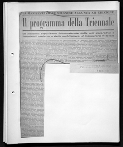LA MANIFESTAZIONE MILANESE ALLA SUA XII EDIZIONE - Il programma della Triennale - La massima esposizione internazionale delle arti decorative ed industriali moderne e della architettura, si inaugurerà in estate, sta in PAESE SERA - quotidiano