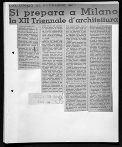 DAL LUGLIO AL NOVEMBRE 1960 Si prepara a Milano la XII Triennale d'architettura, sta in L'AVVENIRE D'ITALIA - quotidiano