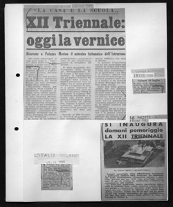LA CASA E LA SCUOLA - XII Triennale: oggi la vernice - Ricevuto a Palazzo Marino il ministro britannico dell'Istruzione, sta in CORRIERE LOMBARDO - quotidiano